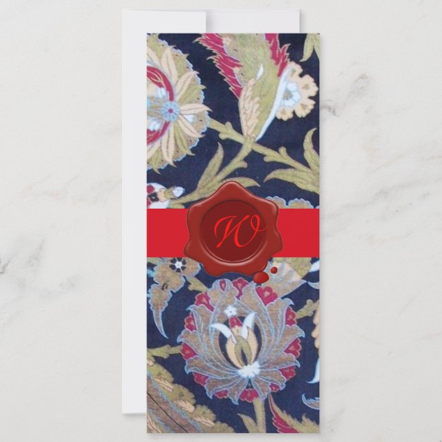 INVITATION VERT & NOIR BLEU DAMAS, MONOGRAMME SCELLÉ DE CIRE  (Devant)