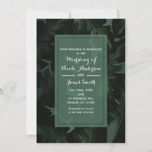 Invitation Vert & Noir Chic Feuille Mariage Tropical