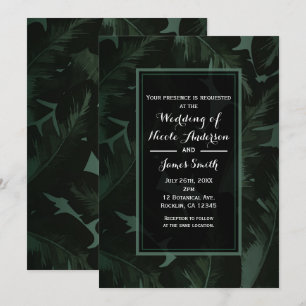 Invitation Vert & Noir Chic Feuille Mariage Tropical