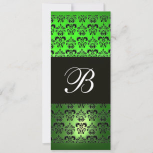 Invitation VERT NOIR  DAMAS MONOGRAMME, blanc émeraude
