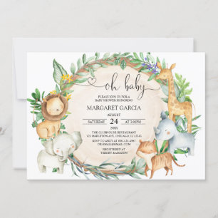Invitation Vert Oh Baby Jungle Safari Animaux Baby shower