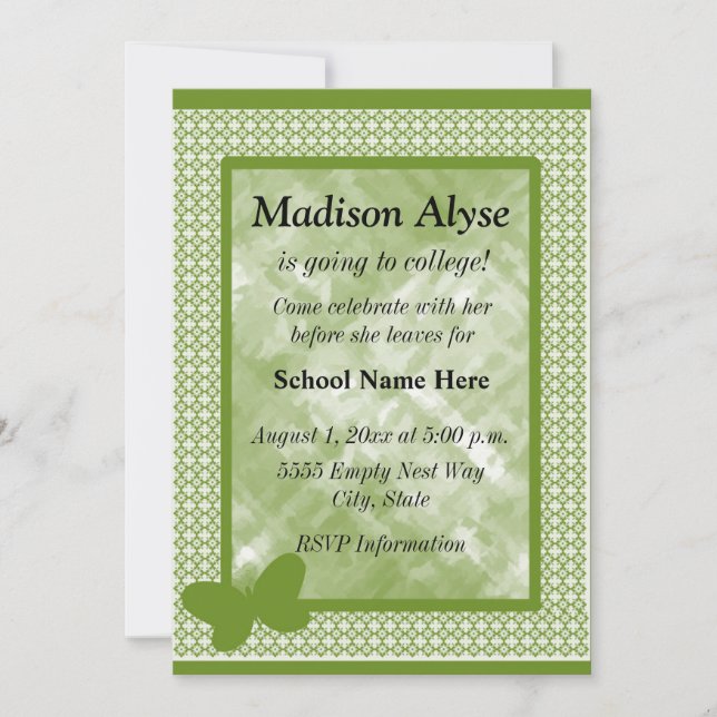 Invitation Vert olive avec papillon éteint à l'Invitation de  (Devant)