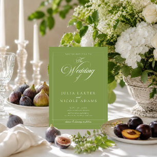 Invitation Vert olive classique calligraphie ivoire PhotoMari