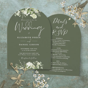 Invitation Vert olive rustique Tout en un Mariage d'arc flora