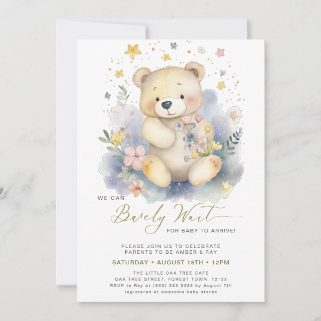 Invitation Vert on peut attendre plus mignon Baby shower fill (Devant)