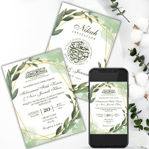 Invitation Vert Or Blanc Mariage musulman Nikah