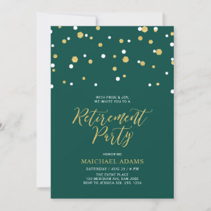Invitation Vert & Or   Confettis Hexagonaux Fête de Retraite