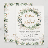 Vert or Elégant Aquarelle Boho Mariage feuille