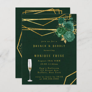Invitation Vert & Or Géométrique Floral Brunch & Bubbly