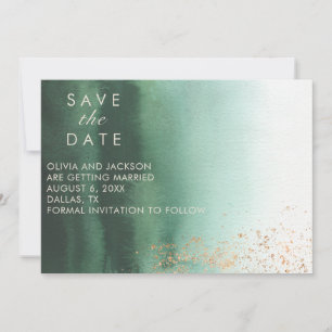 Invitation Vert & Or Moderne Aquarelle Ombre Enregistrer la d