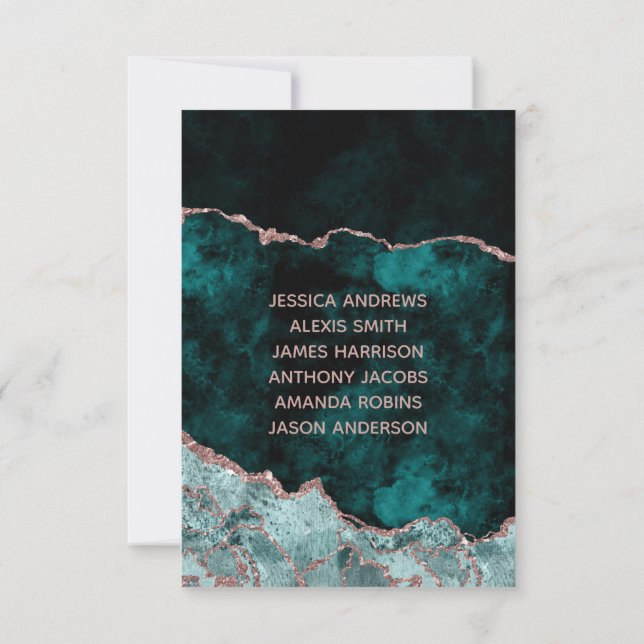 Invitation Vert Paon et Or Rose Table Numéro Siège (Dos)