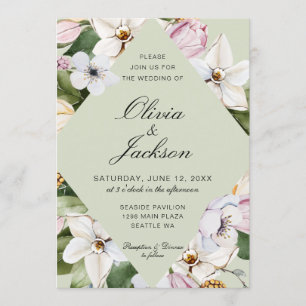 Invitation Vert printanier  Tulipe rose Daffodil Mariage flor