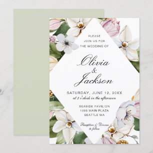 Invitation Vert printemps   Mariage floral rose Tulip Daffodi