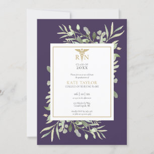 Invitation Vert Purple RN Nursing Graduation Photo