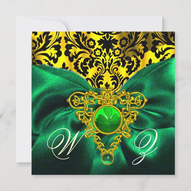 INVITATION VERT RIBBON OR CELTIC COEUR DOMMASQUE MONOGRAPHE (Devant)