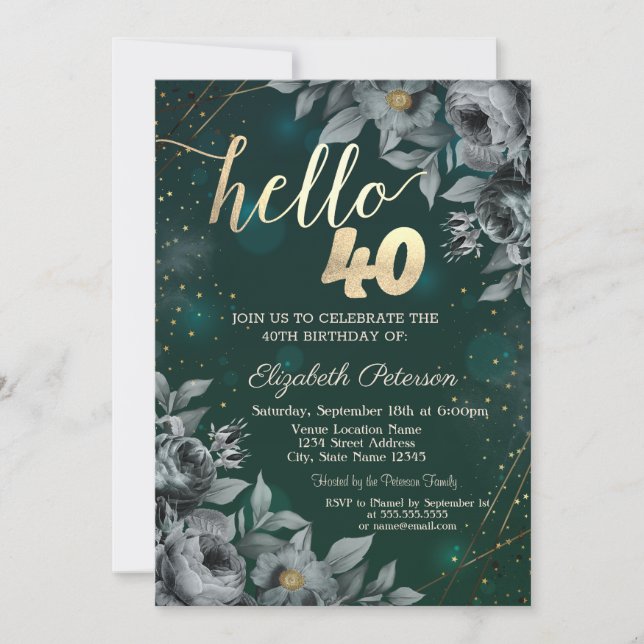 Invitation Vert Rose foncé 40e anniversaire (Devant)
