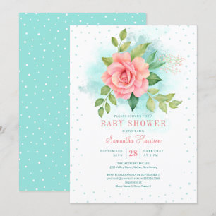 Invitation Vert rose Turquoise Ombre Floral Aquarelle Rose