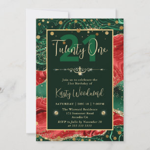 Invitation Vert & Rouge Paillettes Noël Agate Fête d'annivers