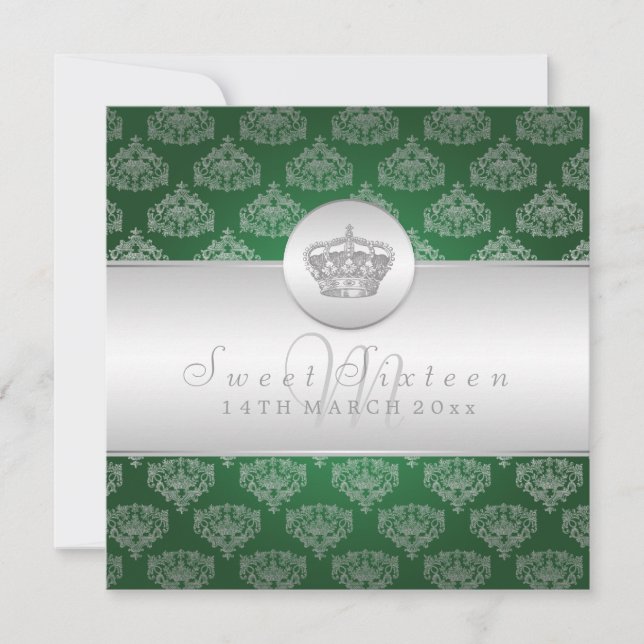 Invitation Vert royal de la couronne 2 de partie de sweet (Devant)