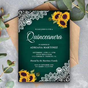 Invitation Vert Rustique Bois Dentelle Tournesol Quinceanera