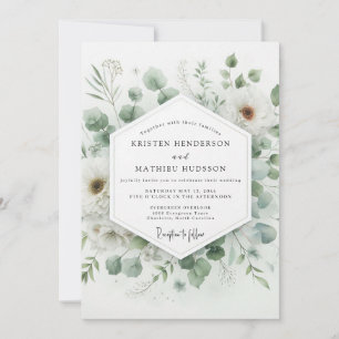 Invitation Vert sage mariage flore sereine