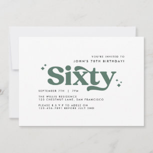 Invitation Vert sage rétro moderne minimaliste 60e anniversai