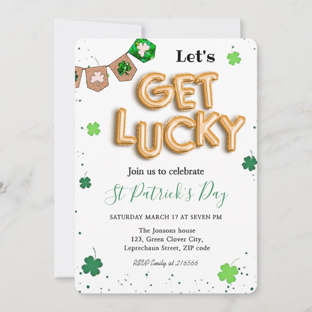 Invitation Vert Saint-Patrick Fête chanceuse Shamrock (Devant)