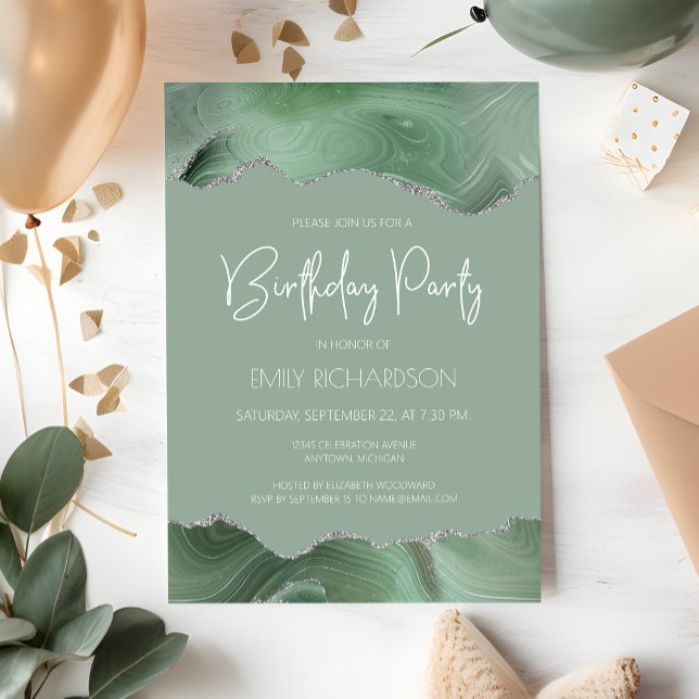 Invitation Vert sauge Argent Agate Anniversaire Toute année (Créateur téléchargé)