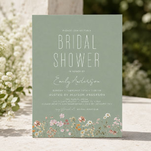 Invitation Vert sauge Boho Bridal Shower Élégante Fleur des c