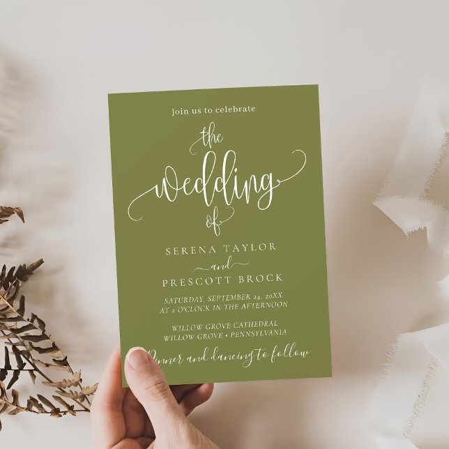Invitation Vert sauge calligraphie Le mariage de mariage  (Créateur téléchargé)