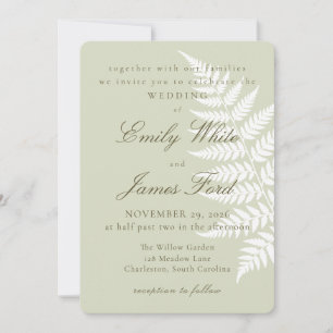 Invitation Vert sauge clair Fern blanche 5x7 Mariage botaniqu