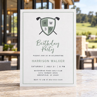 Invitation Vert sauge classique Golf Crest Cadeau d'anniversa