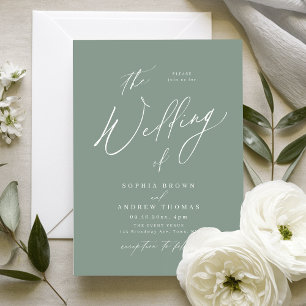 Invitation Vert sauge écriture moderne minimaliste mariage