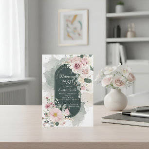 Invitation Vert sauge élégant Rose poudré floral aquarelle Nu