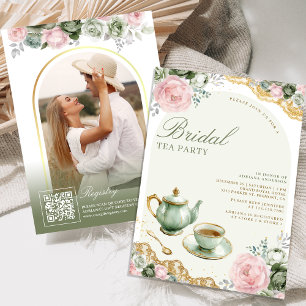 Invitation Vert sauge Fête de mariage Floral Rose