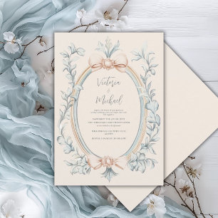Invitation Vert sauge feuillage cadre pêche mariage vintage