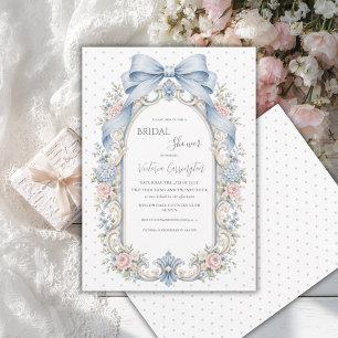 Invitation Vert sauge Fleurs roses Mariage vintage Shower
