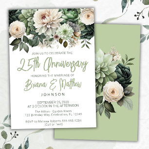 Invitation Vert sauge floral 25e anniversaire de mariage