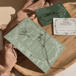 Invitation Vert sauge floral boho botanique mariage moderne