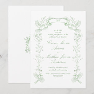 Invitation Vert sauge Floral Chinoisérie Mariage