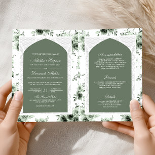 Invitation Vert sauge Floral Combinaison en Dentelle Mariage 