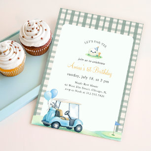 Invitation Vert Sauge Gingham Golf Premier Anniversaire