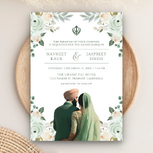 Invitation Vert sauge ivoire Anand Karaj mariage indien sikh