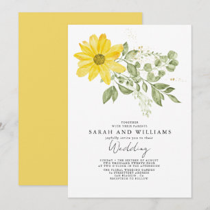 Invitation Vert sauge jaune tournesol floral Boho mariage