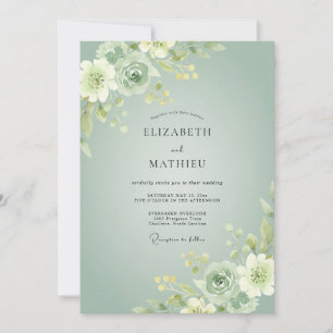 Invitation Vert sauge mariage botanique peint