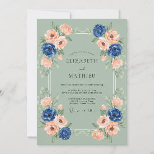 Invitation Vert sauge marine Mariage gracieux de printemps