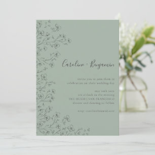 Invitation Vert sauge Minimaliste Bohème Floral Art en Ligne