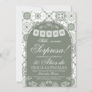 Invitation Vert sauge Papel Picado 50e anniversaire surprise