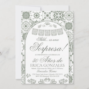 Invitation Vert sauge Papel Picado Surprise 50e Anniversaire