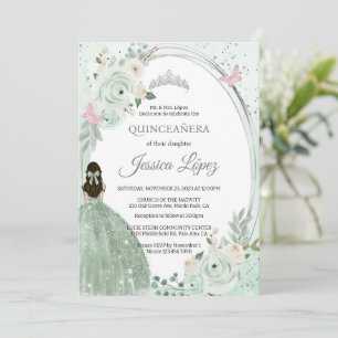 Invitation Vert sauge Papillons Floraux Quinceañera